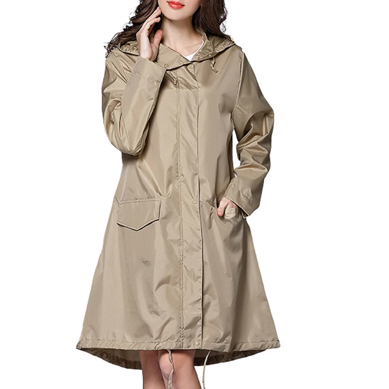 Women Hooded Raincoats Outdoor Long Coat Waterproof Rain Jacket Windbreaker Lightweight  Zipper Coat Casual Fashion