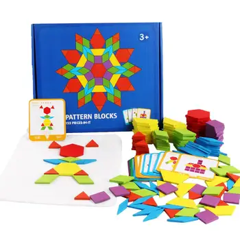 

155pcs Wooden Pattern Blocks Set Early Educational Montessori Tangram Toys Perfect Gift For Kids Children Educational Toys Gift