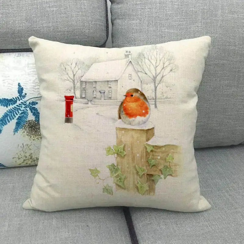 45 см* 45 см Рождество Зима Птица Дизайн льняные хлопковые Чехлы для диванных подушек наволочка - Цвет: 16