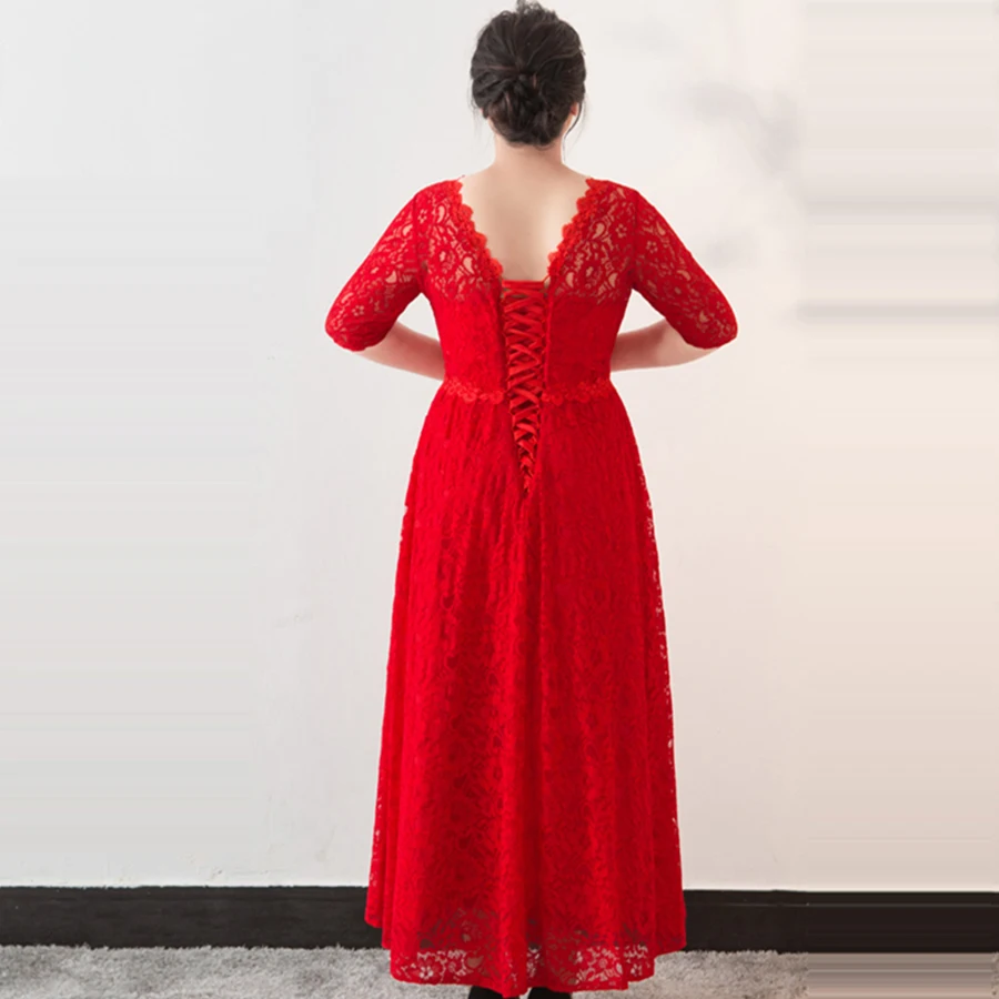Вечернее платье длиной до щиколотки, рукав до локтя, Robe De Soiree, v-образный вырез, размера плюс, женские вечерние платья, кружевное элегантное вечернее платье T139