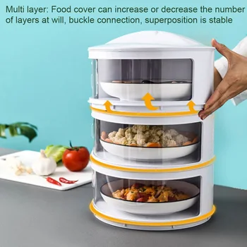 

Stackable Anti Dust Transparent Easy Clean Accessory Sealing Slid Door Multi Layer Food Cover Kitchen Storage Thermal Keep Fresh