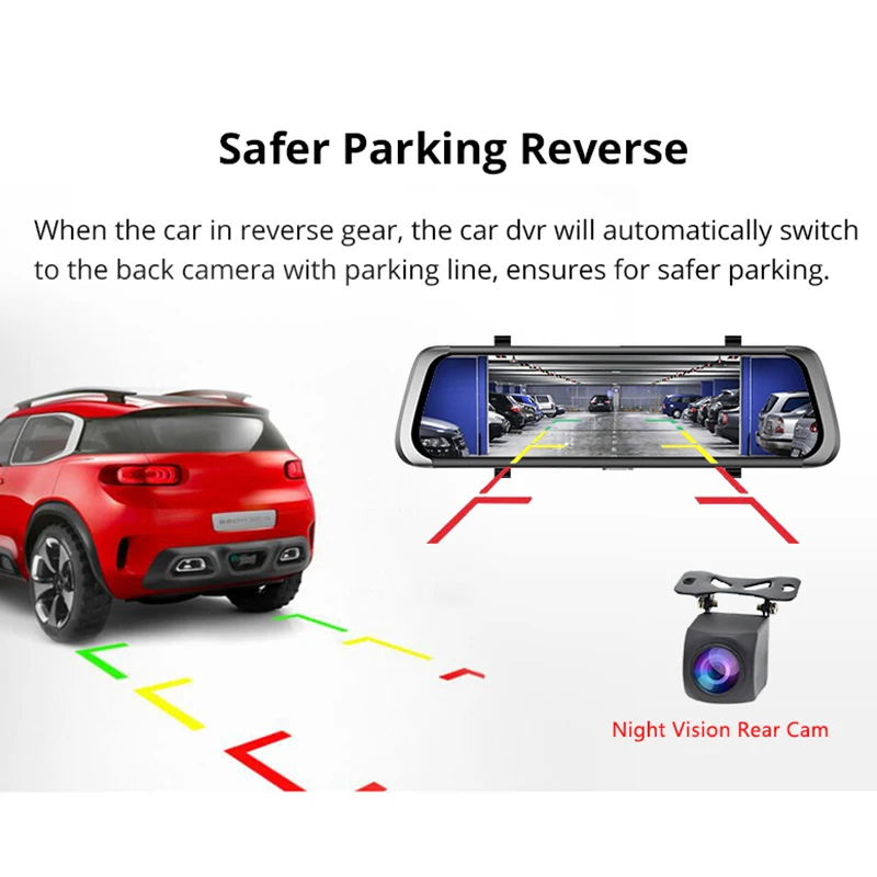 Camlive Car Dash Recorder 10 Inch Ips Press Screen Dual Camera Hd 1080P Motion Detection Mirror Car Video Recorder