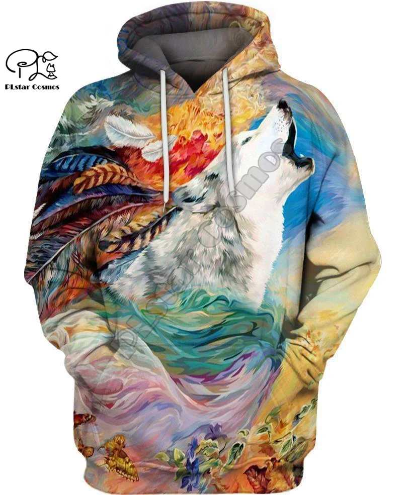 

PLstar Cosmos Indian Native Wolf Animal Streetwear Casual Harajuku Tracksuit Sweatshirt 3DPrint Men/Women Pullover Hoodies A-13