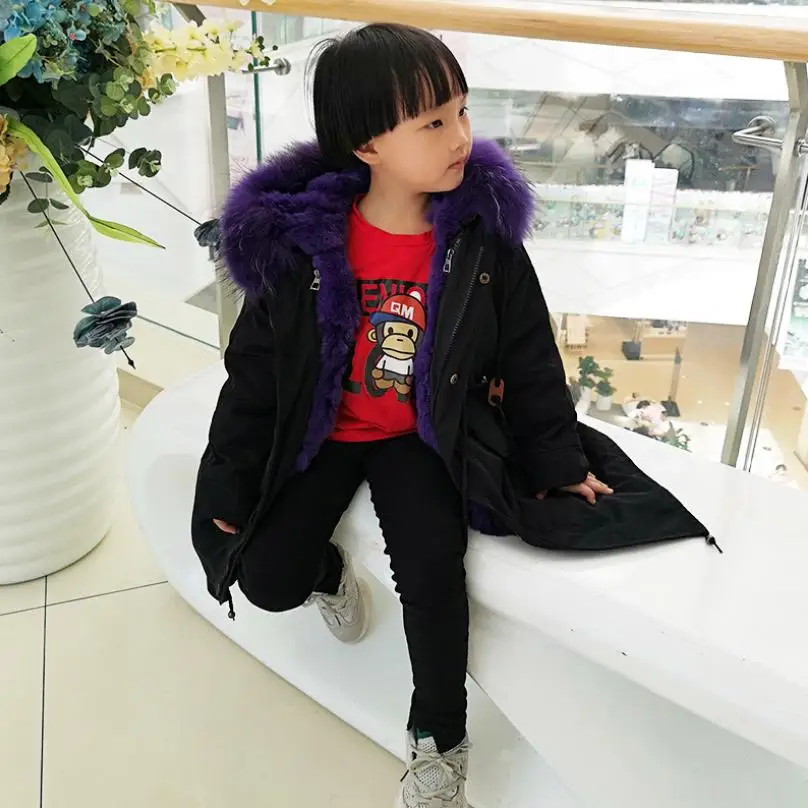 X-Long Plus Size 3-14 Year Children Coat Natural raccoon dog Fur Collar Outerwear Thicker Warm Parka Modis Kids Jacket Y2212