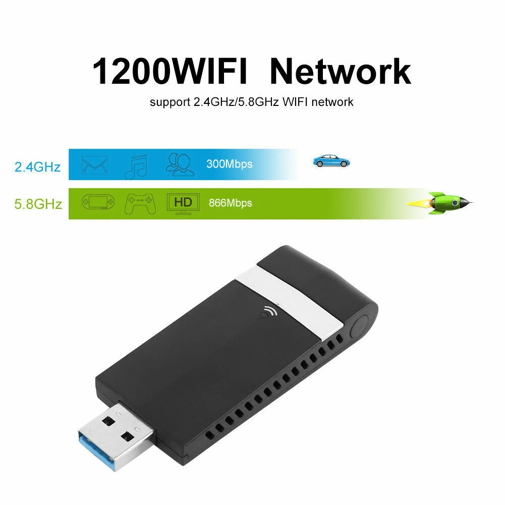 1200 Мбит/с для портативных ПК портативный интеллектуальный Wifi ключ внешний настольный мини 5,8 ГГц USB адаптер Сетевой USB 3,0 беспроводной LAN