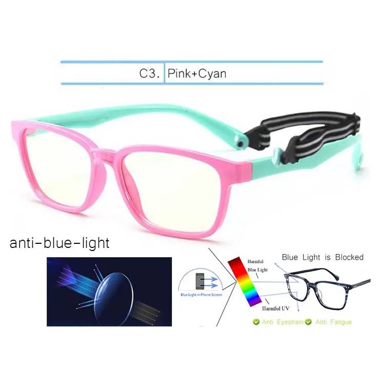 IVSTA с ремешком 46-16 детские очки компьютер анти синий светильник гибкий резиновый TR90 силиконовые девушки оптические оправы рецепт - Цвет оправы: C3-anti blue ray