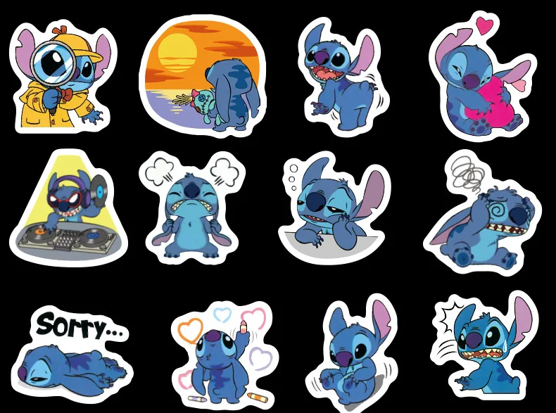 50pcs/Pack Waterproof Cartoon Stitch Stickers Skateboard Suitcase Scrapbooking Phone Laptop Moto Sticker Kids Reward Classic Toy