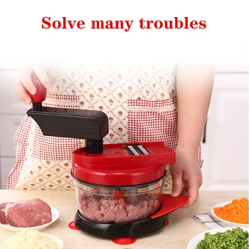 

Multi-function Vegetable Cutter Manual Meat Grinder Household Chopper Machine Mincer 6 Kinds of Blades Switch with Drain Basket