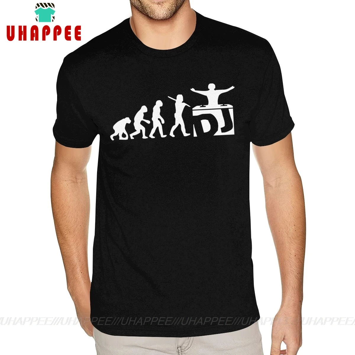 DJ Evolution Funny Music Mixing Djing Disk Jockey Turntable T Shirt Mens Graphic Custom Short Sleeves Cotton Black Tees | Мужская одежда