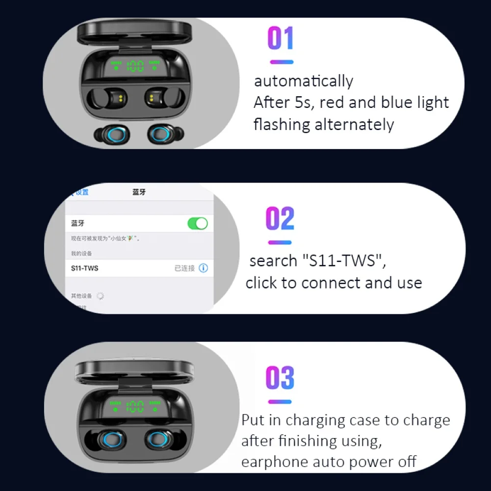 S11 Noise Reduction Touch Control Wireless Bluetooth Earphone with Charge Box