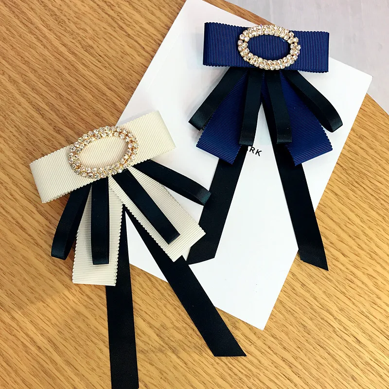 Корейский простой колледж полоса галстук-бабочка со стразами ткань брошь для девушек женская модная одежда корсаж ювелирные изделия аксессуары