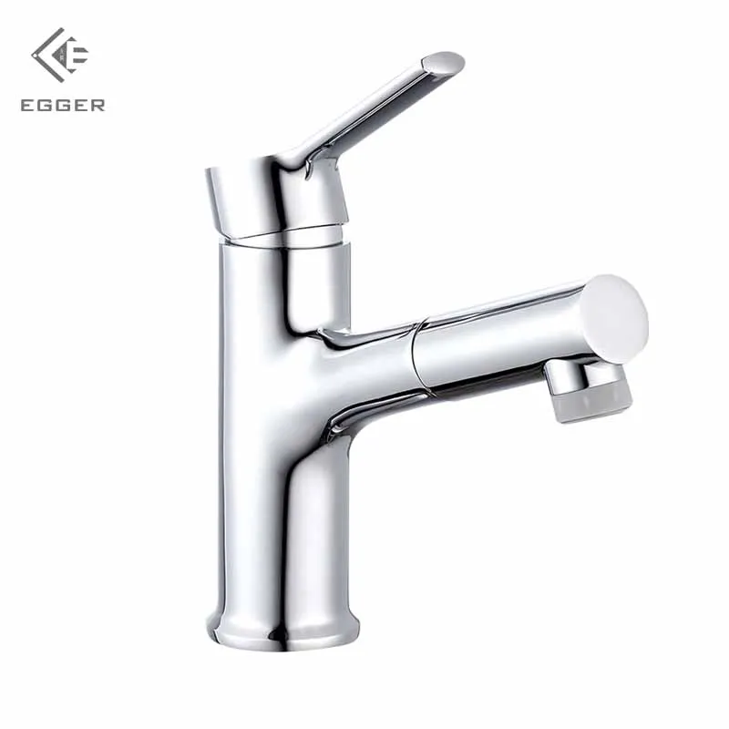 

EGGER Bathroom Copper Body Pull Faucet Basin Hot Cold Water Mixing Faucet Retractable Rotary Plating Ceramic Spool Faucet