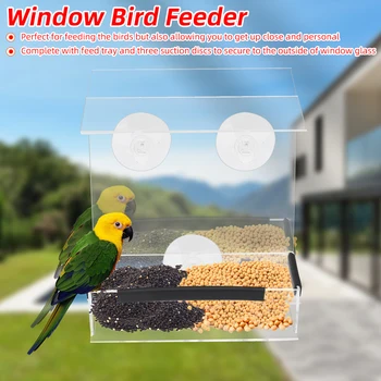 

Bird Feeder Plastic Transparent Window Viewing Bird Feeders Tray Birdhouse Pet Water Feeder Suction Cup Mount House Type Feeder