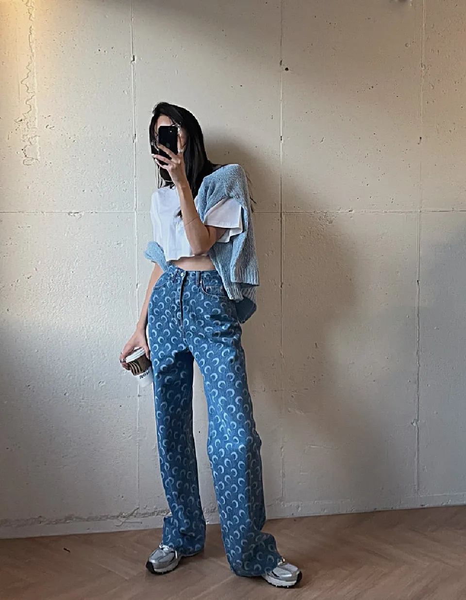 slim fit Moon Print Pants Straight Leg Mom Jeans Women High Waist Denim Trousers Slim Streetwear 2021 Fashion Y2k Style Baggy Clothing cargo pants for women