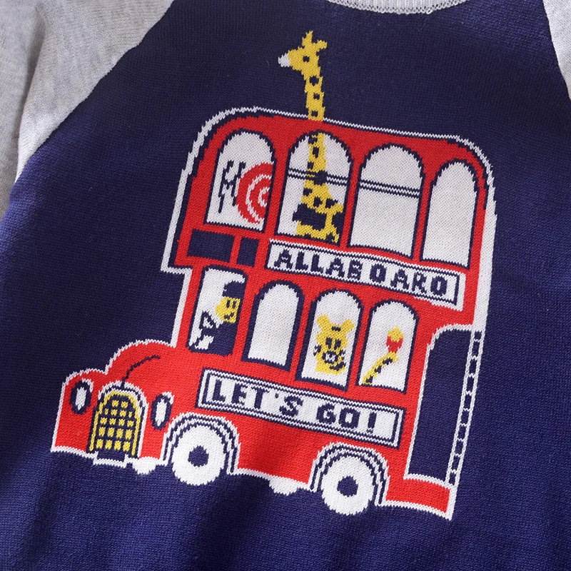 

Cartoon Bus BOY'S Pullover 2019 Autumn And Winter New Style Children Crew Neck Sweater 2-7 Years Old Baby Sweater