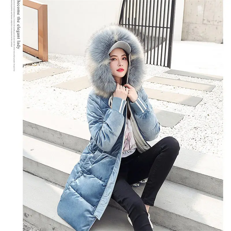 Женская зимняя куртка с капюшоном, хлопковое стеганое длинное пальто, новинка, Женская Корейская свободная Толстая бархатная зимняя хлопковая одежда, f1825