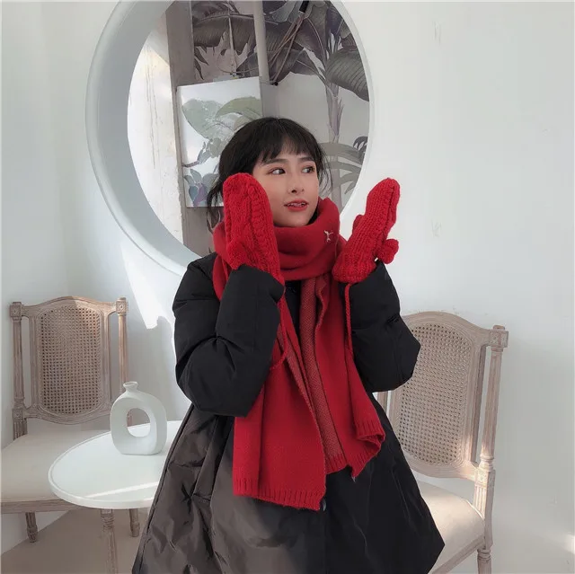 [EAM] Women Multicolor Long Red Pattern Knitting Keep Warm Scarf New Long Personality Fashion Tide Autumn Winter 1H288