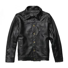 Новинка, Мужская черная мотоциклетная куртка из коровьей кожи, повседневная однобортная приталенная куртка, зимние пальто