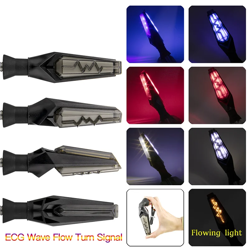 

1 Pair Universal Motorcycle Signal Light ECG-Type Flowing LED Turn Signal Indicator Light Modified Motorcycle Tail Light Custom