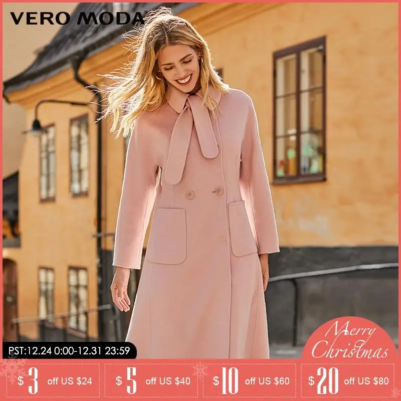 Vero Moda зимнее пальто из шерсти с бантом на талии | 319427509