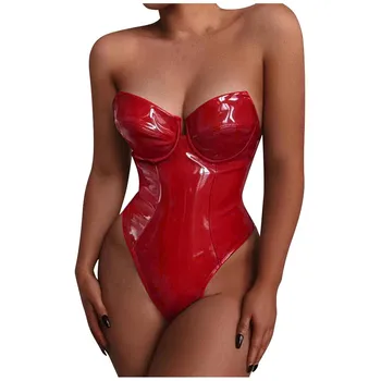 

S-4Xl Large Sizes Of Women'S Clothing Sexy Leath New Bodysuit Teddy Underwear Lingerie Underwear Patent Leather Bodysuit Z0406