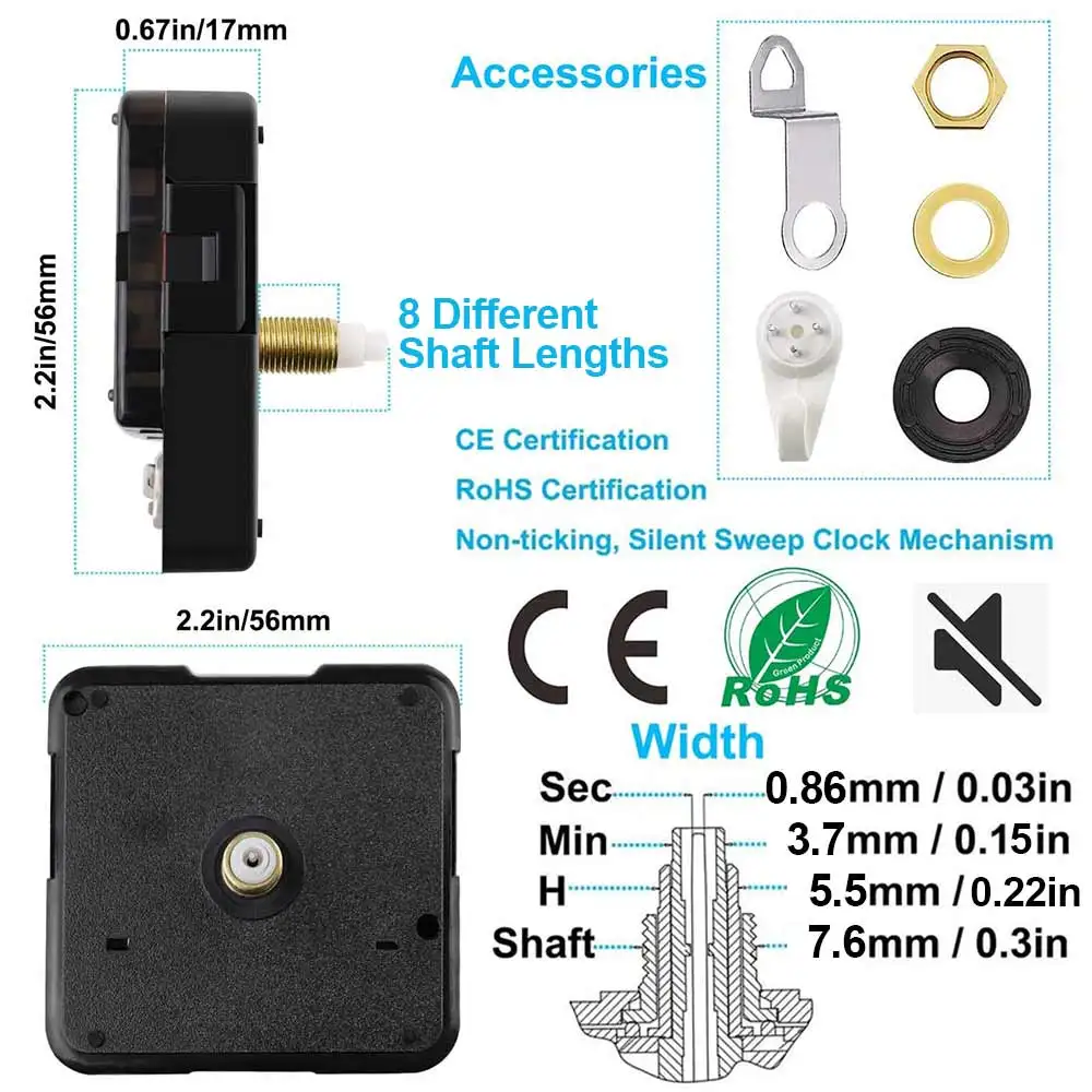 MCDFL DIY Quartz Silent Wall Clock Movement Mechanism Kit – Long Shaft 3