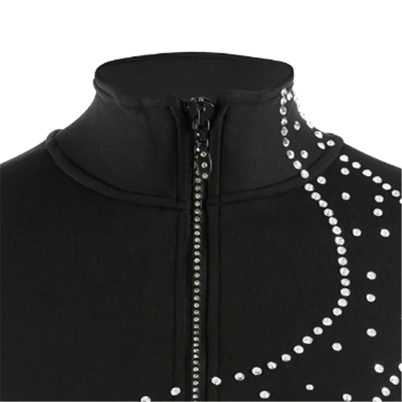 Women's Girls' Ice Skating Figure Tops Jackets Training Long Sleeve High Elasticity Kids Rhinestone