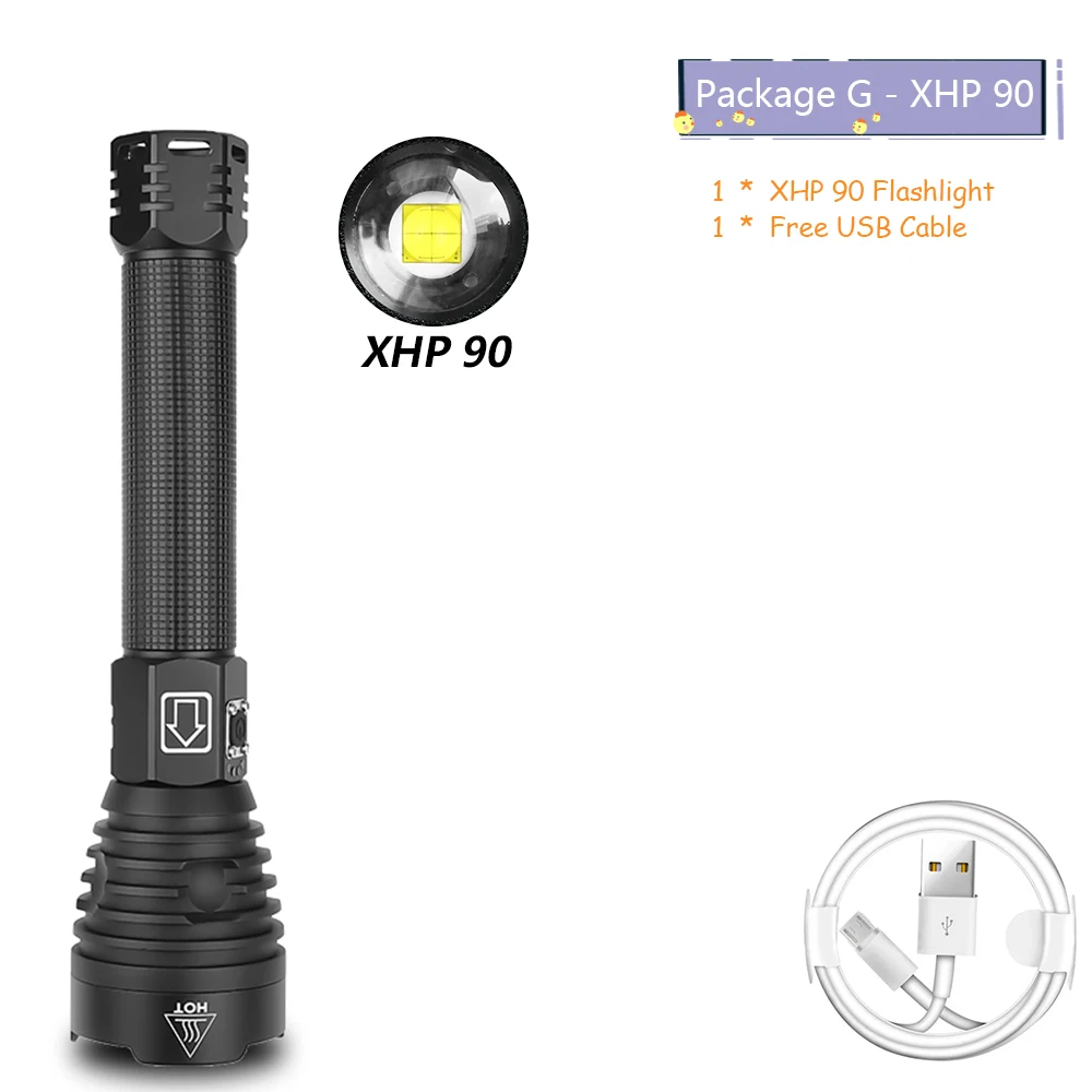 Мощный XHP50 XHP70.2 XHP90 светодиодный фонарик перезаряжаемый фонарь супер водонепроницаемый зум лучший для кемпинга рыбалки охота свет - Испускаемый цвет: Package G-XHP90