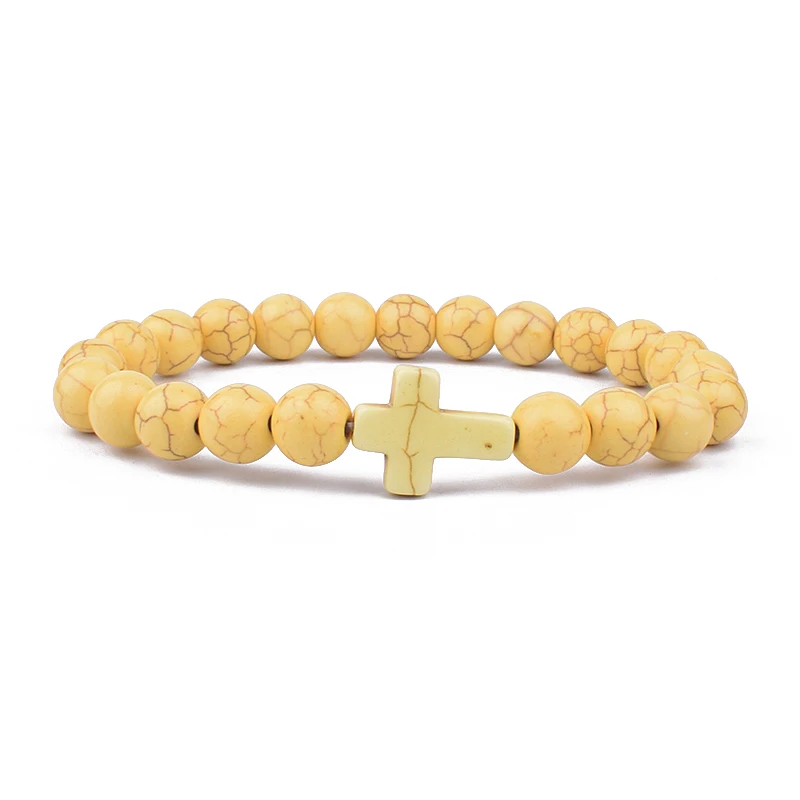 Natural Turquoise Cross Beads Stone Bracelets Men Women