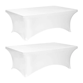 

2 Pack Spandex Table Cover 6Ft.Tablecloth Stretch Polyester Spandex Table Cover-Table Toppers (6 FT Table Cover, White)