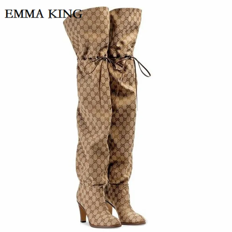 Emma king/классические женские ботфорты на высоком каблуке; женские Сапоги выше колена; пикантные женские сапоги; Botas