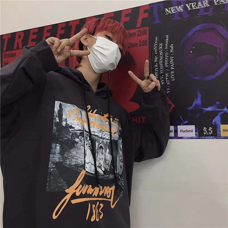 Осенняя Корейская одежда ins Harajuku для похорон, уличная одежда с принтом BF, толстовка с капюшоном, женская модная Свободная Повседневная Толстовка большого размера
