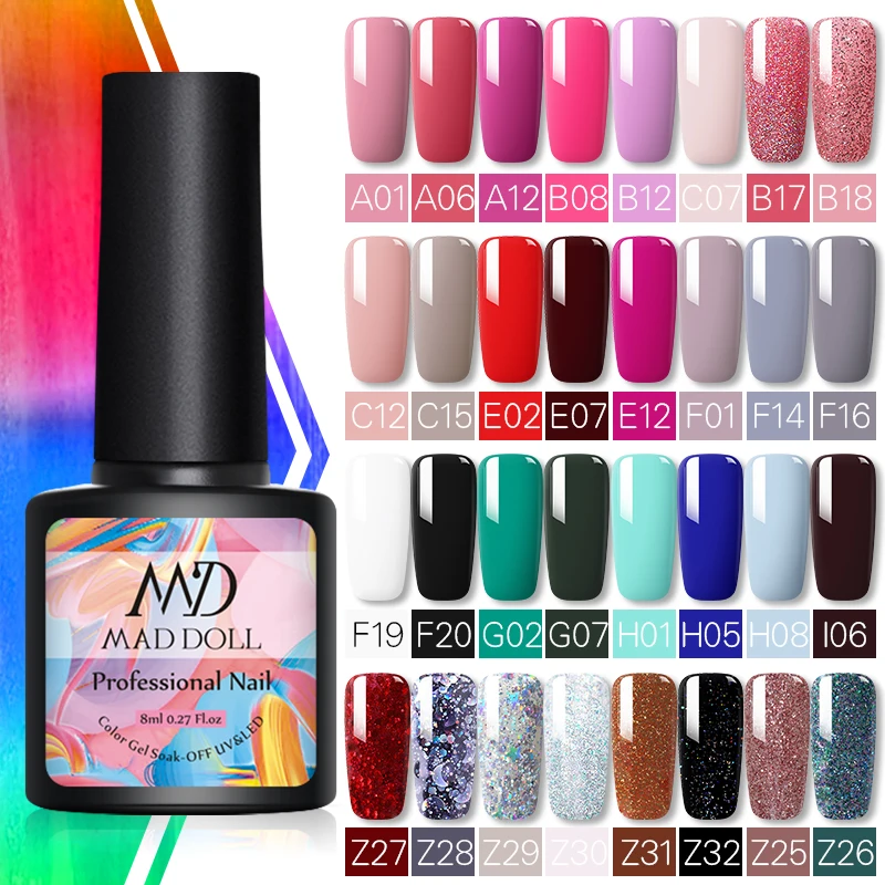 

MD DOLL 8ml Sparkling Glitter Nail Gel Polish Shinning Sequins UV LED Painting Gel Lacquer Primer Varnish For Manicure