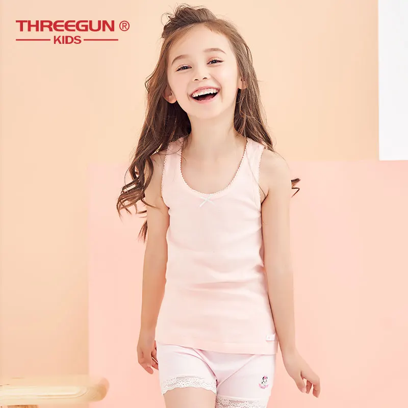 THREEGUN Cotton Girls Vest Kids Teenage Camisole Children Tops Summer