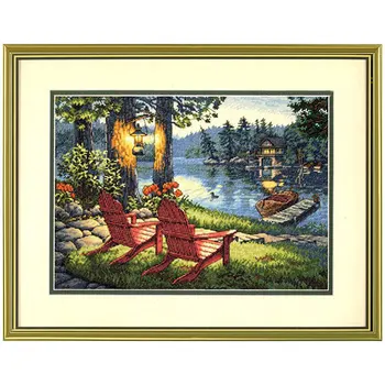 

Fishxx Cross Stitch Kit C736 Twilight Calm Lakeshore Scenery Home Decoration Embroidery Paintings Precision Printing Kit
