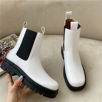 

Hot 2020 New Style Fashion Women Platform Boots Round Toe Thick Bottom PU leather Waterproof Snow Boots White Black Sock Boots