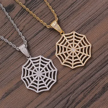 

Hip Hop Claw Setting AAA+ CZ Stone Paved Bling Iced Out Spider Web Pendants Necklaces for Men Women Rapper Jewelry Drop Shipping