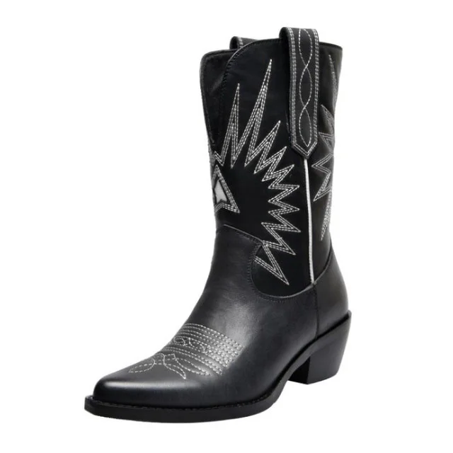 Женские ботинки; Scarpe; ботинки на толстом каблуке с вышивкой; ковбойские ботинки в стиле ретро; женская зимняя обувь; женские кожаные зимние ботинки; ботинки
