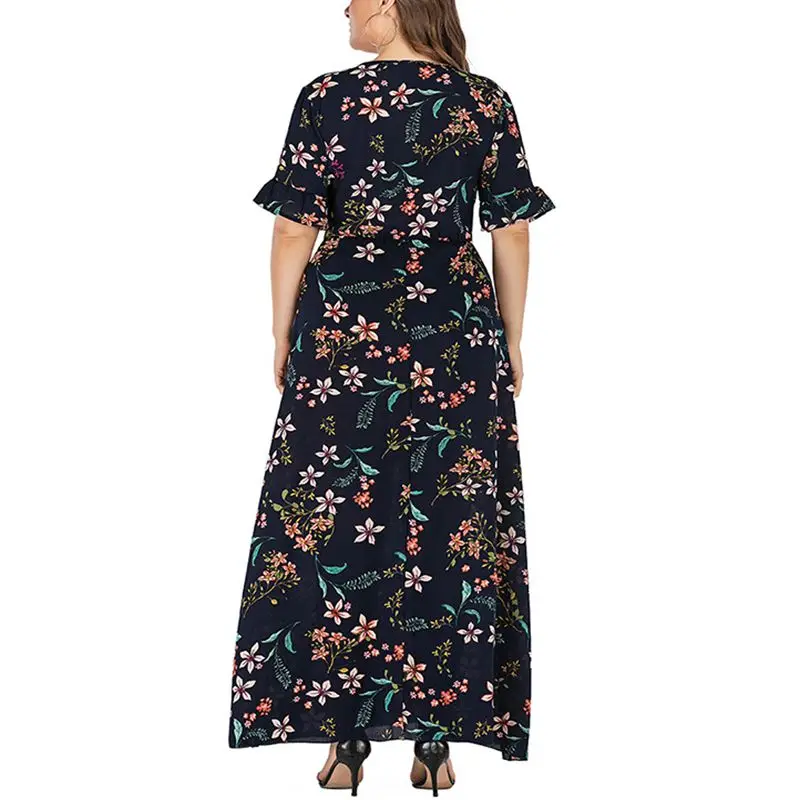 Летнее платье большого размера 4XL 5XL 6XL 7XL 8XL бюст 135 см сексуальное кружевное модное платье с v-образным вырезом и расклешенными рукавами
