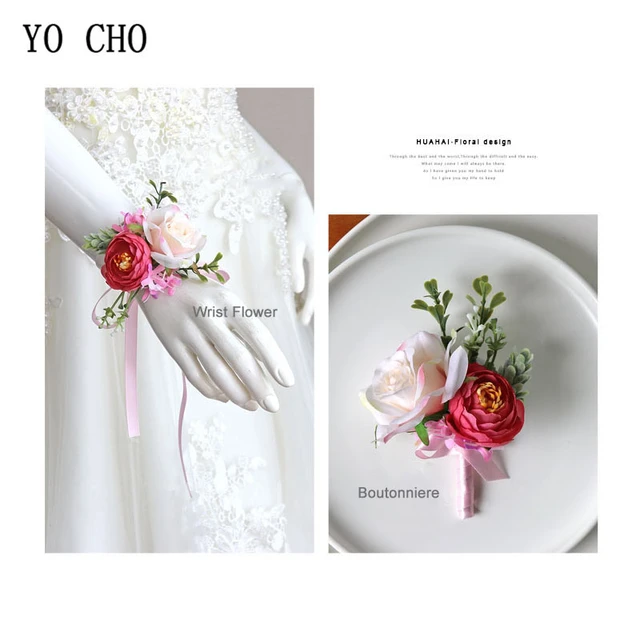 Yo Cho Boutonniere Wedding Buttonhole White Pink Corsage Pins