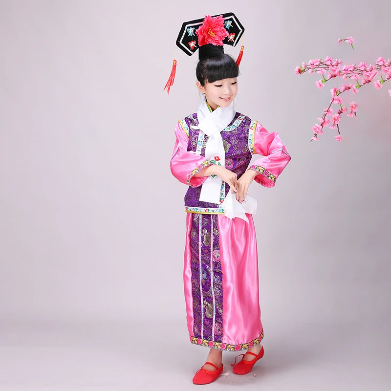 Классический в стиле ханьфу династии Цин Традиционный китайский стиль Emboridery танцевальный костюм для детей принцесса принц Ретро карнавальный наряд - Цвет: Gril Style 2