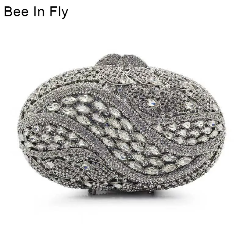 Женский Серебристый клатч с кристаллами Bee In Fly вечерняя сумочка для вечеринки