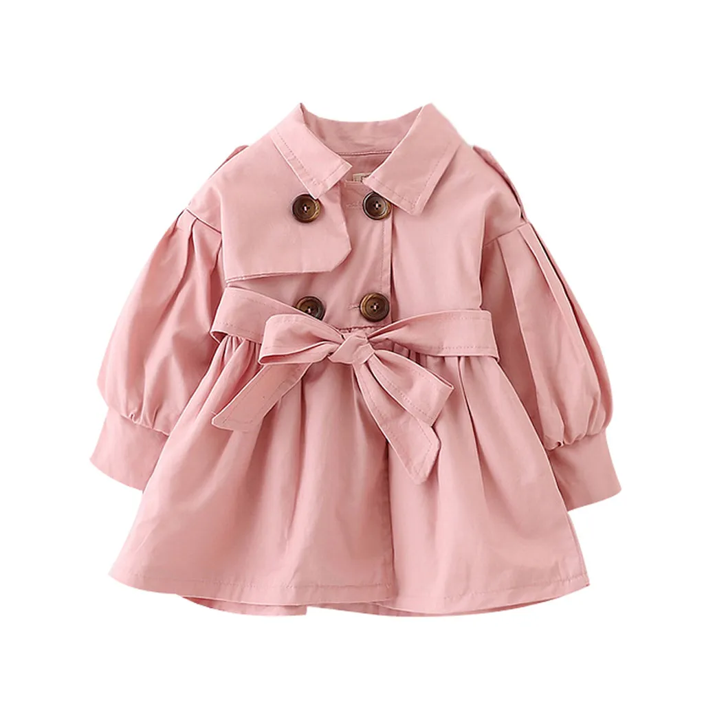 Pink Модная куртка для маленьких девочек; Однотонный бант из Рюш с поясом; ветрозащитное пальто для маленьких девочек; Осенняя Повседневная Верхняя одежда с длинными рукавами - Цвет: Pink