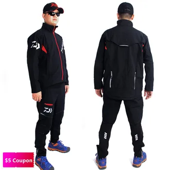 

New Daiwa Fishing Clothing Autumn Winter Men Waterproof Sport Sets Fleece Warm Outdoor Hiking Fishing Jackets And Fishing Pants