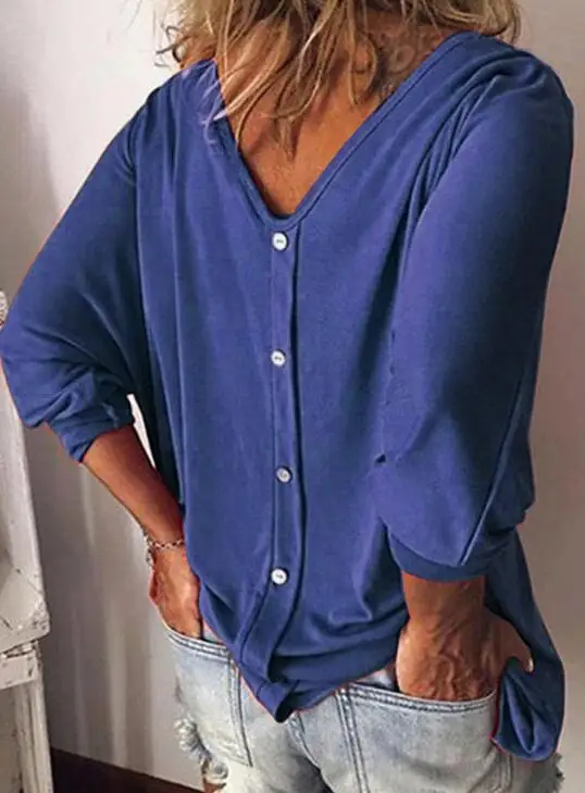 Зимние пуловеры хлопковые свитера весенние женские Большие размеры большие свободные винтажные рубашки на пуговицах Длинные рукава - Цвет: Синий