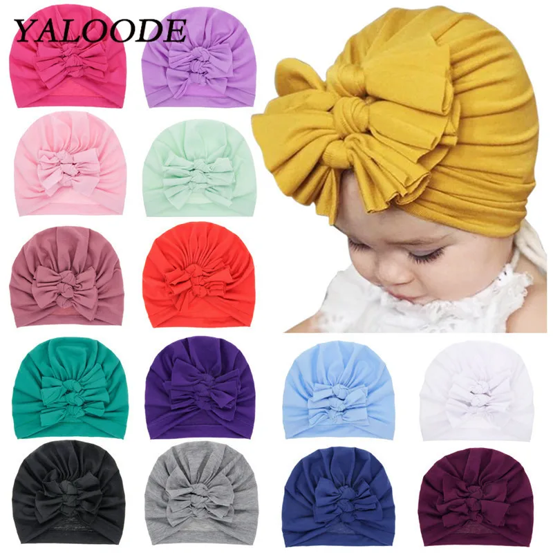 

YALOODE Baby Girl Boy Hat Spring Autumn Cotton Bow Newborn Baby Beanie Cap Winter Warm Solid Color Children Kids Hat