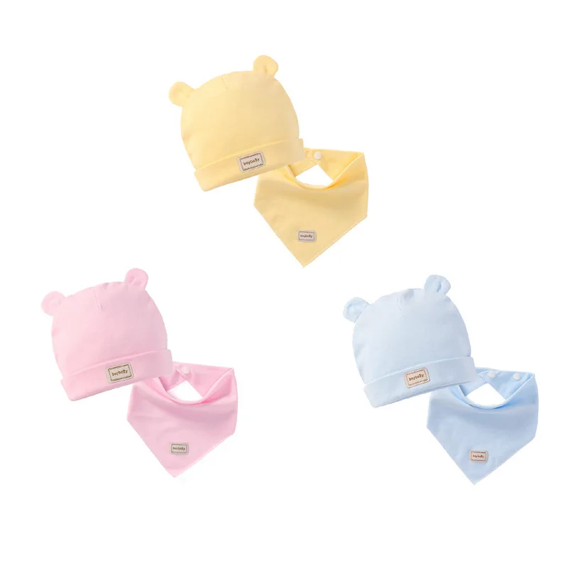 3 цвета, Eslatic платок, двухслойные хлопковые детские колпачки и шапки с детскими нагрудниками, комплект розового, желтого и небесно-голубого цвета для новорожденных