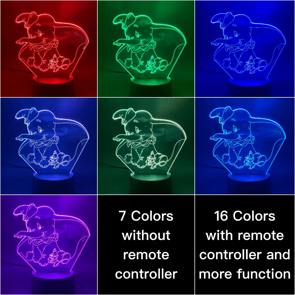 Светодиодный Ночной светильник в виде симпатичного слона 3d лампа Мультфильм Дамбо детский Ночной светильник сенсорный Сенсор ковёр для офисного помещения деко светильник для детей, для девочек и мальчиков Детский подарок