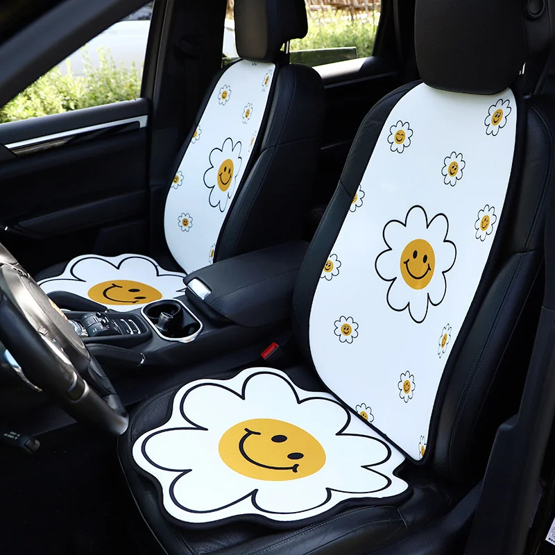 

Car Seat Cushion Summer Ice Sunflower Auto Cool Mat Cartoon Cute Anti Slip Backrest Cover Pad Interior Accessories For Women
