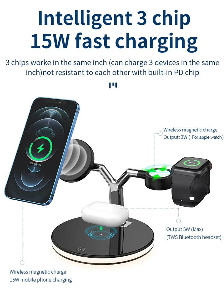 US $32.98 3 In 1 15W Fast Wireless Magnetic Charger Fast Charging For IPhone 12 12 Pro Max For Apple Watch For AirPods Pro For Magsafe